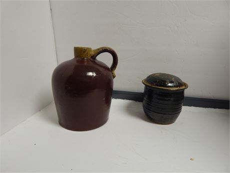 Crockware 1/2 Gallon Jug & Small Pottery Jar