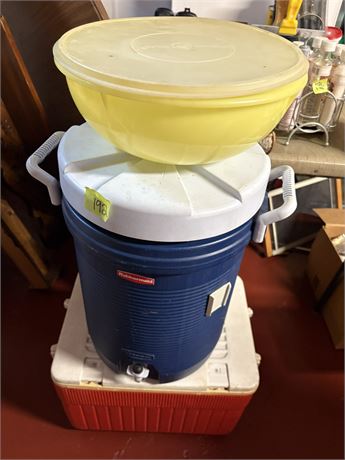 Rubbermaid Cooler, Tupperware Bowl, Cooler