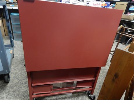 Red Metal Folding Table With Wheels