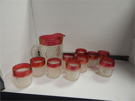 Indiana Glass Diamond Point Cups & Indiana Glass Diamond Point Pitcher Set