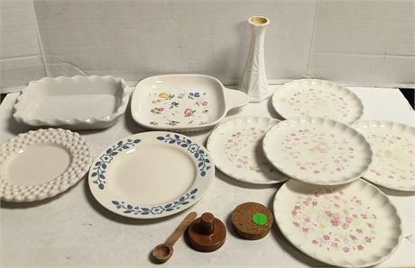Lot Of Vintage Plates. Couple Have Cracks In Them & Misc. Items