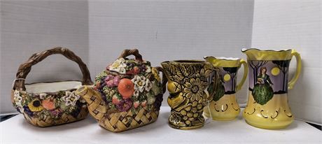 Vintage Fruit Teapot & Fruit Flower Pitcher & Basket & More