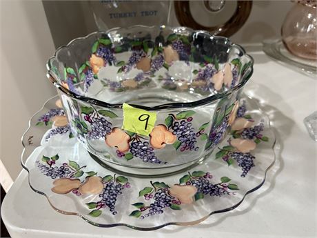 Painted Glass Bowl and Plate