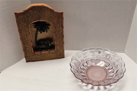 Fenton pink Glass Bowl & Wall Decoration