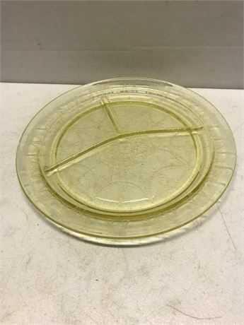 Vintage Yellow Cameo Ballerina Depression Divided Glass Plate