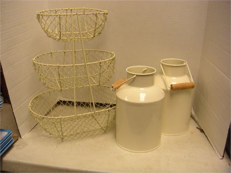 3 Tier Wire Basket & Metal Canisters