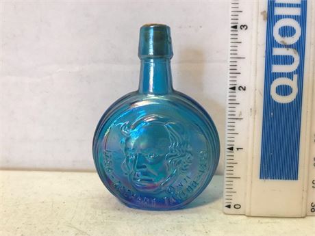 Wheaton Miniature Blue Carnival Glass President Zachary Taylor Bottle