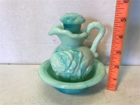 Avon Jadeite Swirl Pitcher & Bowl