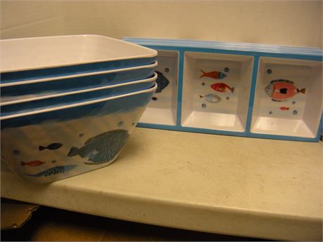 Flat Of Plastic Serving Trays & Plastic Bowls