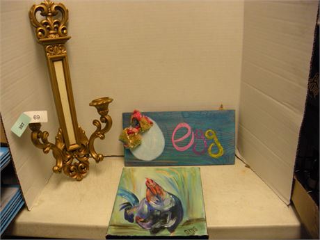 Vintage Mirror Candle Holder & Artwork