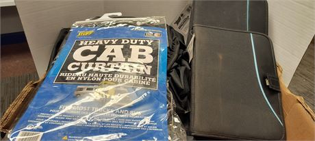 Heavy Duty Cab Curtain & Nylon 3 Ring Organizer With Calculators. One Is Damaged