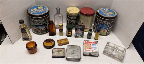 Vintage Advertising Tins & Vintage Glass Bottles