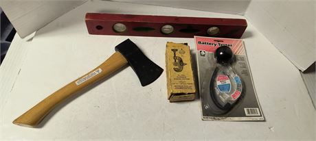Small Ax & Battery Tester & Superior Tube Cutter & Level