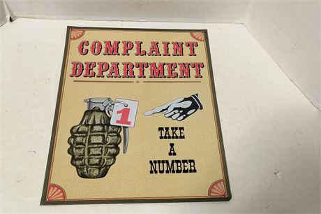 Complaint Department Metal Sign