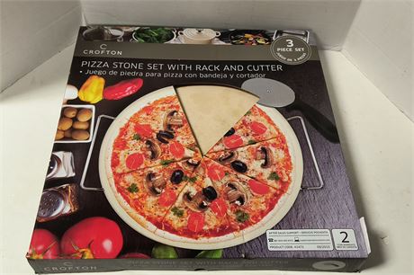 Crofton Pizza Stone Set With Rack & Cutter