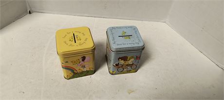Vintage Save For A Rainy Day Metal Tin Banks