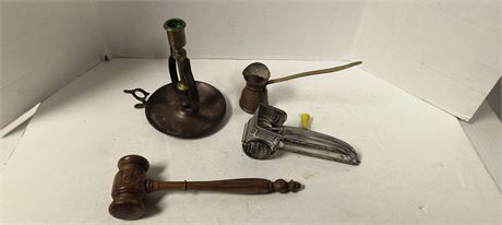 Vintage Mouli Grater & Candle Snuffer & Candle Holder & Wooden Gavel