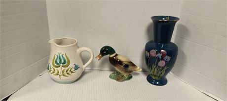Franciscan Earthenware Pottery Vase & Duck Statue & Vase