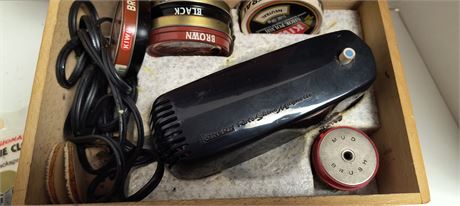 Vintage Roto Shine Electric Shoe Shiner & Shoe Wax & Wood Case