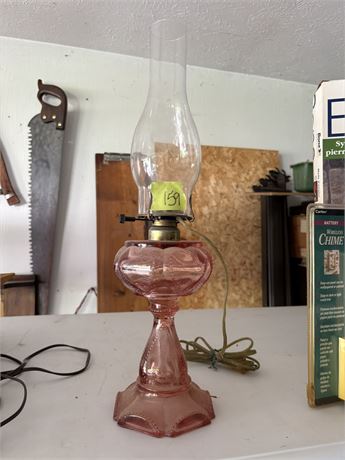 Pink Depression Glass Electric Gas Lamp
