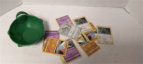 Lot Of Pokemon Cards & Vintage TMNT Plastic Bowl