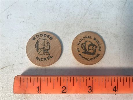 2 National Museum of Woodcarving Wooden Nickels