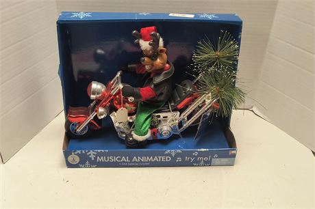 Musical Animated Reindeer On Motorcycle