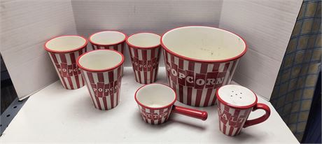 Popcorn Bowl & Matching Popcorn Cups & Salt Shaker & Butter Bowl. Chip In Cup