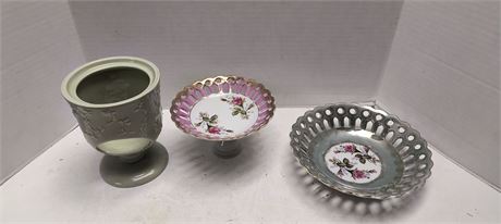 Vintage Lace Pedestal Bowl & Vintage Lace Bowl & Candle Holder