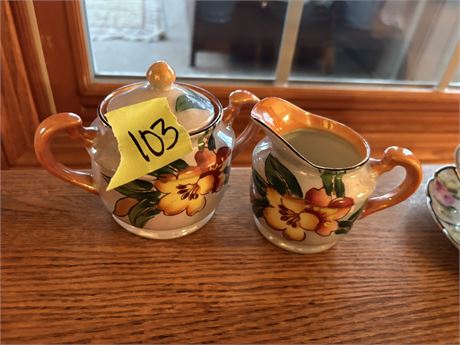 Vintage Hand Painted Trico Lusterware Cream and Sugar