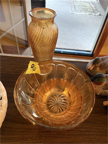 Marigold Carnival Glass Bowl, Vase