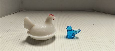 Vintage Nesting Glass Bird & Blue Glass Bird