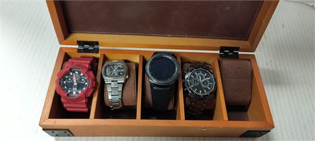 Watch Box With Casio Watch & Bulova Watch & Various Watches