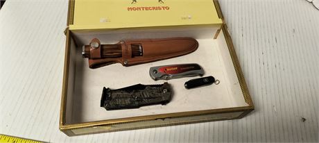 Cigar Box & Various Knives