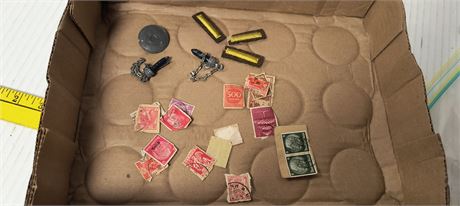 Group Of WW2 German Stamps & Patches & Pins