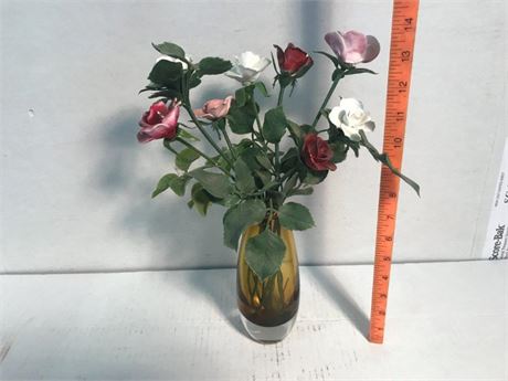 Porcelain Flowers, Glass Vase