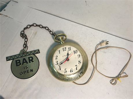 Spartus Bar is Open Hanging Clock