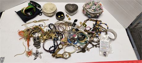 Flat Of Jewelry & Various Trinket Boxes