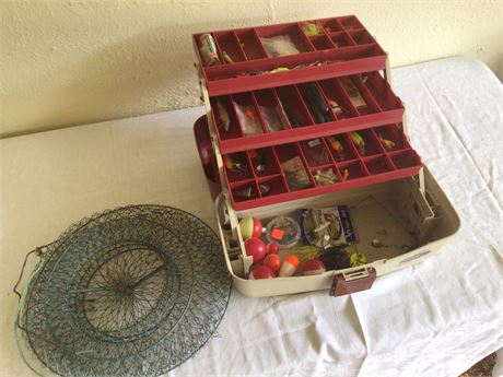 Fishing Net, Tackle Box and Contents