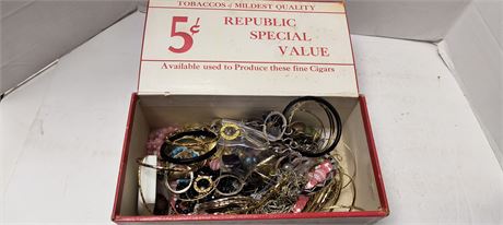 Lot Of Costume Jewelry & Cigar Box