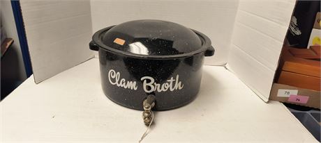 Black Enamel Vintage Clam Steamer Pot