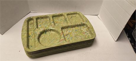 Prolon Ware Cafeteria Style Lunch Trays Confetti Melamine Melmac Olive Green