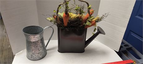 Decorative Watering Can With Flowers & Water Can