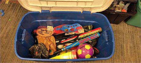 Various Balls & Bats & Gloves & More & Large Tote