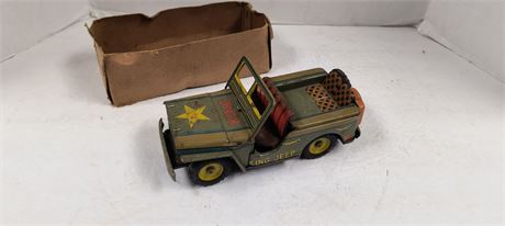 Vintage King Jeep Willys WWII Military Tin Friction Toy. Made In Japan
