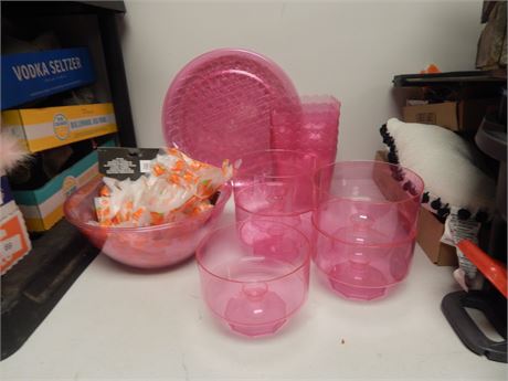 Pink plastic dishes