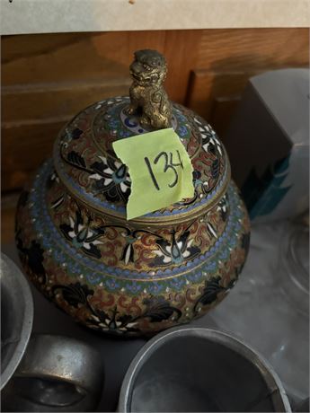 Vintage Chinese Cloisonne Jar with Foo Dog