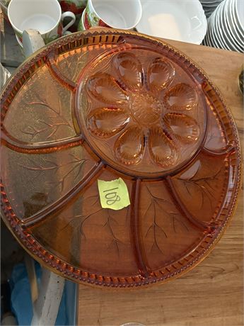 Vintage Amber Glass Deviled Egg Relish Tray