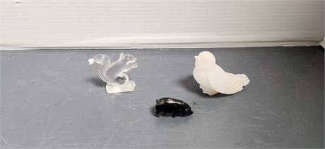 Collectible Pig Figurine & Bird Statue & Glass Squirrel