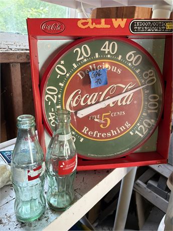 Coca Cola Clock and Bottles